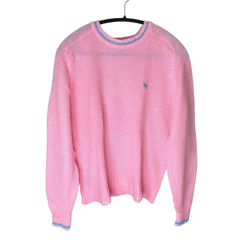 Vintage Golden Wings‎ Pink Sweater with Embroidered Light Blue Horse Size Large